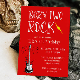 Invitation Red and White Born Two Rock Guitare 2e anniversair