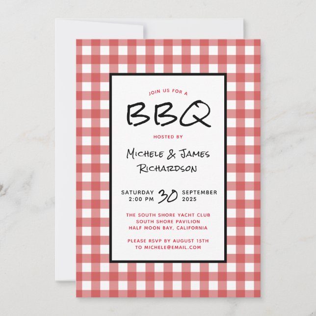 Invitation Red and White En vichy BBQ Picnic Party (Devant)