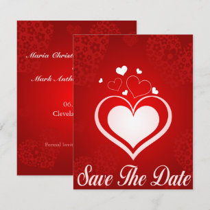Invitation Red and White Hearts Enregistrer la date annonce