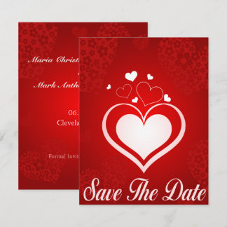 Invitation Red and White Hearts Enregistrer la date annonce