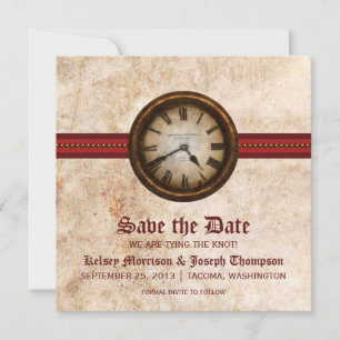 Invitation Red Antique Horloge Enregistrer la date Annonce