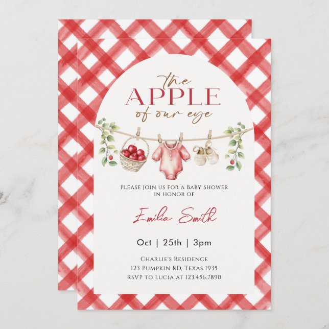 Invitation Red Apple Baby Clothesline Baby shower d'automne (Devant / Derrière)