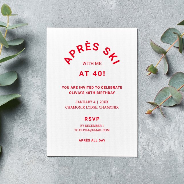 Invitation Red Après Ski Avec Moi À 40 Anniversaire Fête Voya (Créateur téléchargé)