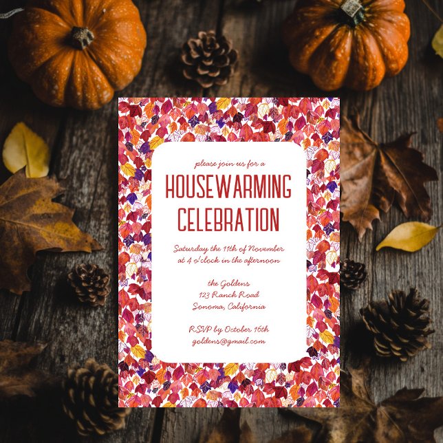 Invitation Red Autumn quitte chic Custom HOUSEWARMINING PARTY (Red Autumn Leaves Chic Custom HOUSEWARMING PARTY Invitation
)