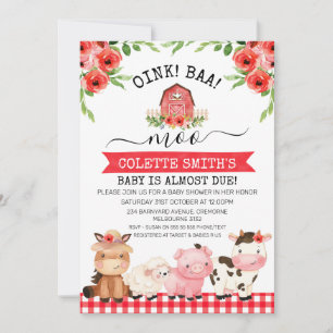Invitation Red Barn Oink Baa Moo Baby shower agricole Invitat