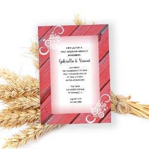 Invitation Red Barn Wood Country Post Mariage Brunch