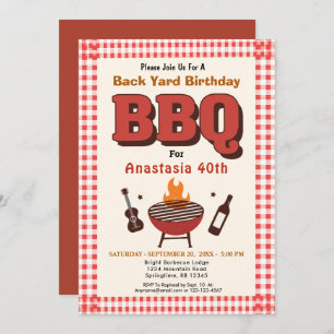 Invitation Red BBQ Barbecue Pays Jardin occidental Anniversai