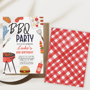 Invitation Red Bbq Blue Oven Mitt Boys Bbq Anniversaire