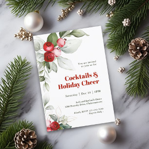 Invitation Red Berries Holiday Cheer Cocktail Party