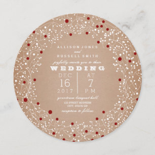 Invitation Red Berries Wreath Round Christmas Mariage