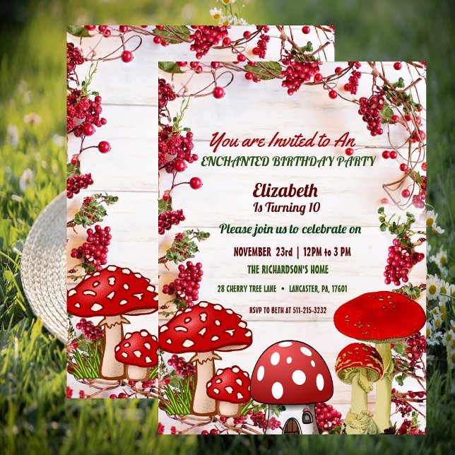 Invitation Red Berry Garden Toadstool Fête d'anniversaire des (Red Berry Garden Toadstool Kid's Birthday Party Invitation)