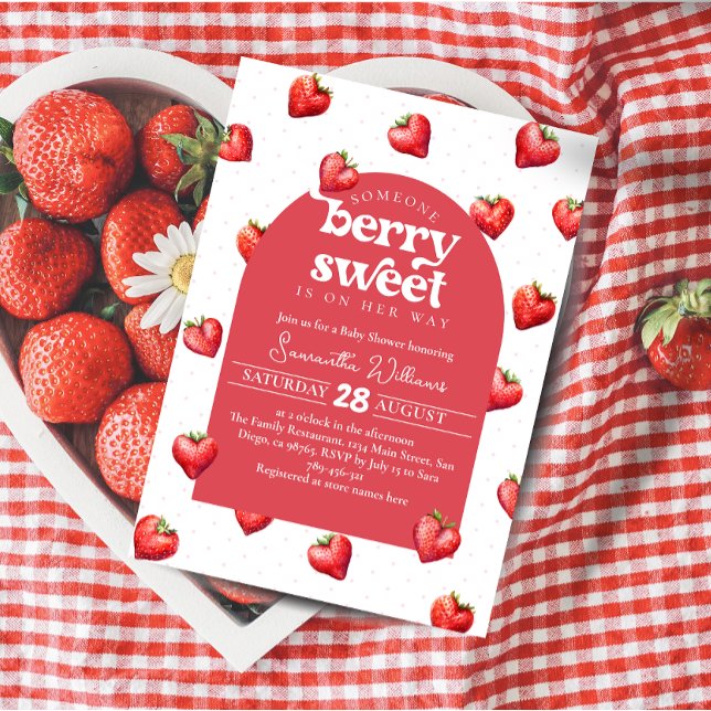 Invitation Red Berry Sweet Strawberry Girl Baby shower (Créateur téléchargé)