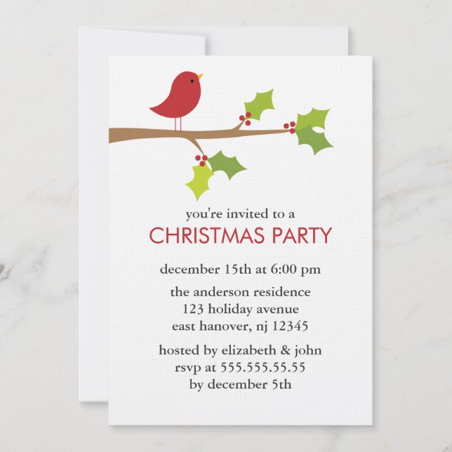 Invitation Red Bird à une fête de Noël (Devant)