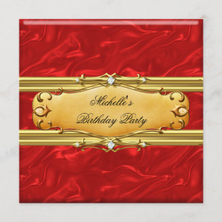 Invitation Red Birthday Party Gold Diamond