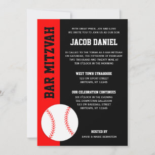 Invitation Red Black Baseball Bar Mitzvah