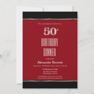 Invitation Red Black Blanc 50e anniversaire Dîner fête