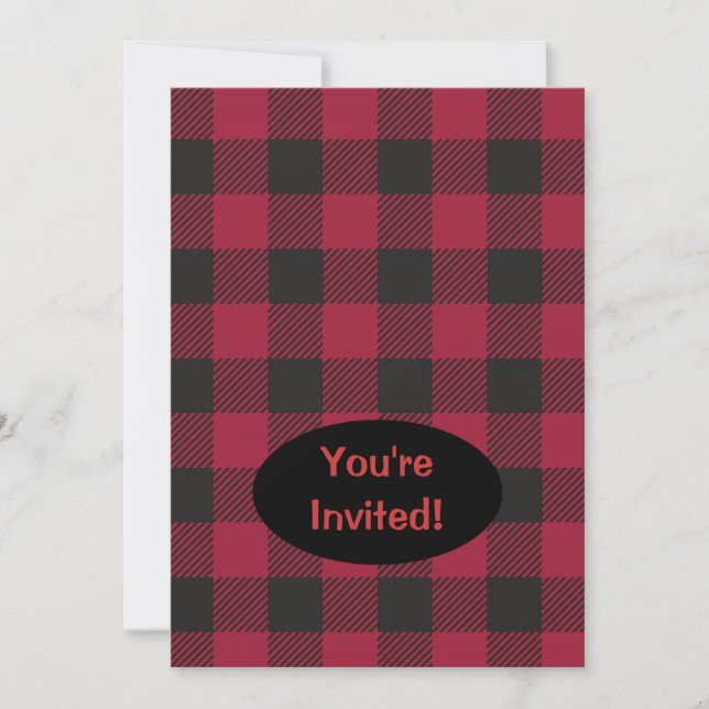 Invitation Red Black Buffalo Plaid Check Party (Devant)