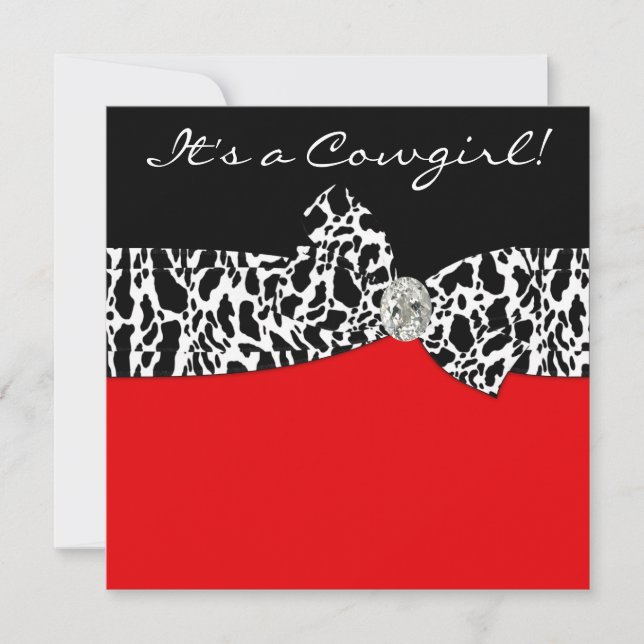 Invitation Red Black Cow Print Cowgirl Baby shower (Devant)