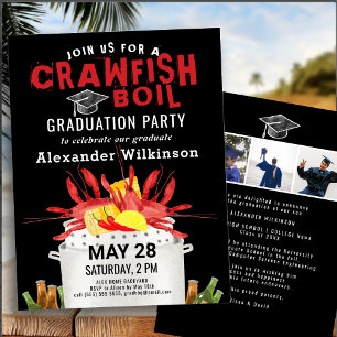 Invitation Red Black Crawfish Boil 3 Photo Graduation Party