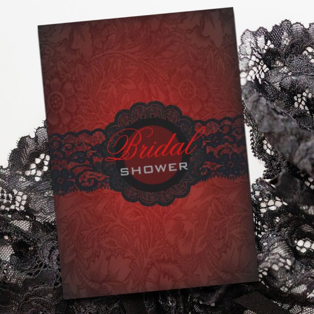 Invitation Red Black dentelle gothique Douche nuptiale Invita (Red Black Lace Gothic Bridal Shower Invitation)