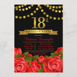 Invitation Red Black Gold 18e fête d'anniversaire