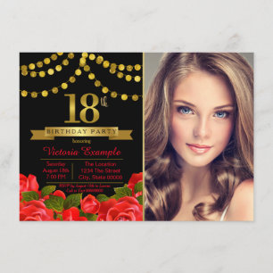 Invitation Red Black Gold 18e fête d'anniversaire