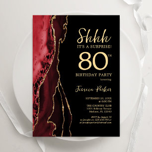 Invitation Red Black Gold Agate Surprise 80e anniversaire
