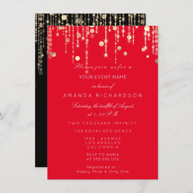 Invitation Red Black Gold Drives Mariage nuptiale (Devant / Derrière)