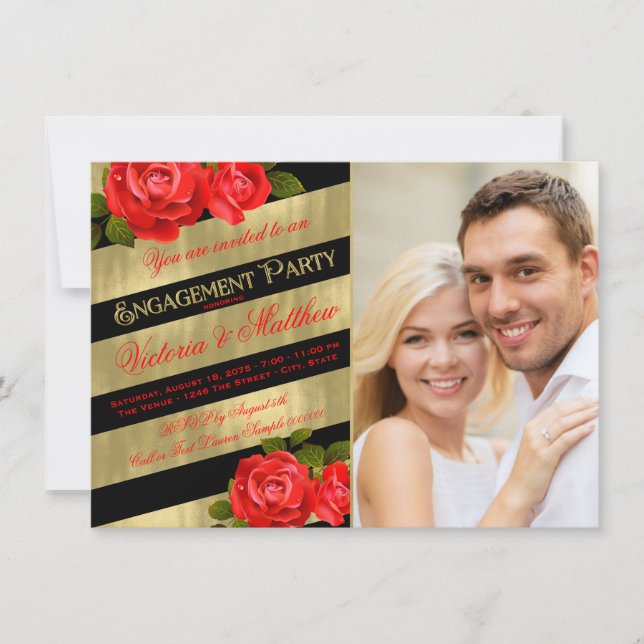 Invitation Red Black Gold Engagement (Devant)