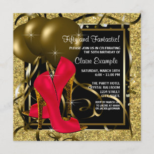 Invitation Red Black Gold High Talons femmes fête d'anniversa