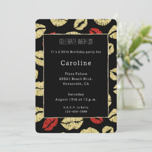 Invitation Red Black Gold Lips 50e anniversaire