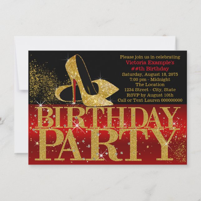 Invitation Red Black Gold Parties scintillant talon haut fête (Devant)