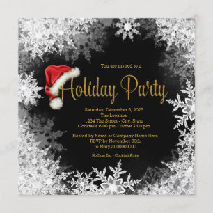 Invitation Red Black Gold Santa Hat Snowflake Fête