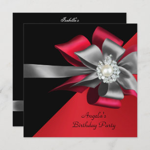 Invitation Red Black Grey Argent Bow Pearl fête d'anniversair