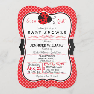 Invitation Red & Black Ladybug; Baby shower mignon