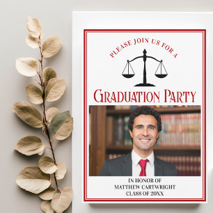 Invitation Red Black Law School Graduation Photo Party