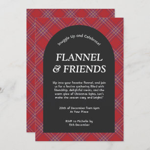 Invitation Red Black Modern Flannel et les amis Noël