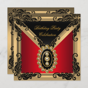 Invitation Red Black Pearl Gold fête d'anniversaire