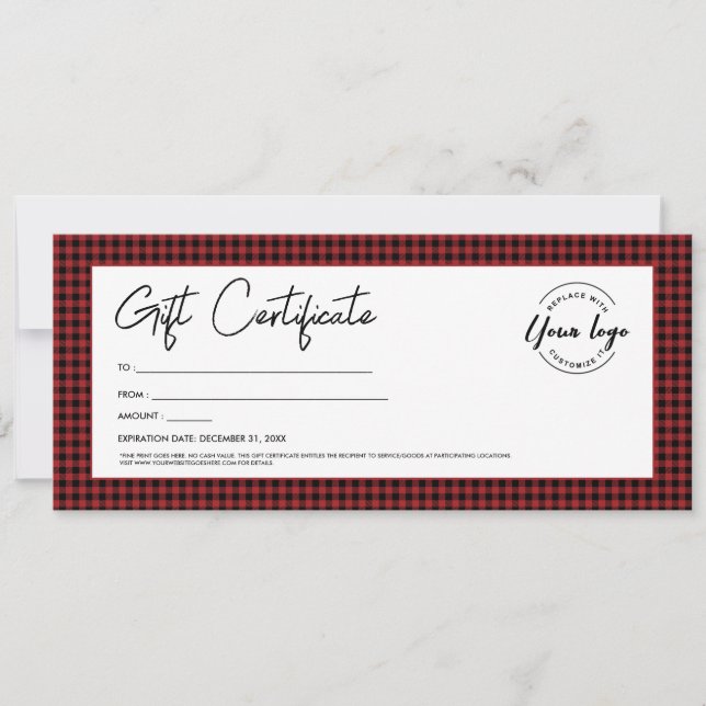Invitation Red Black plaid Votre logo Certificat cadeau de va (Devant)