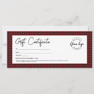 Invitation Red Black plaid Votre logo Certificat cadeau de va
