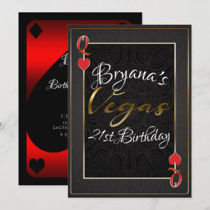 Invitation Red Black Queen of Hearts Vegas 21e anniversaire