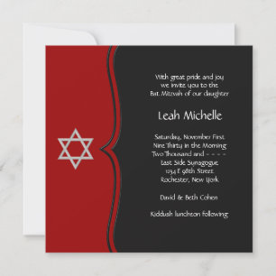 Invitation Red Black Star de David Bat mitzvah