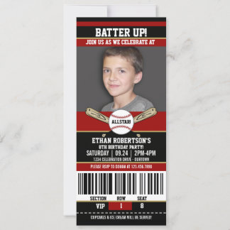 Invitation Red|Black Ticket Style Baseball Anniversaire