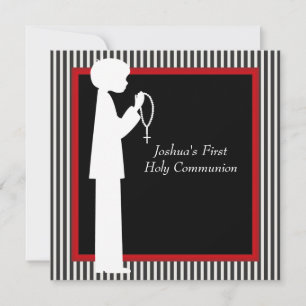 Invitation Red Black White Stripe Rosary Boys Première commun