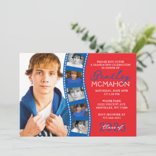 Invitation Red & Blue 6 Photo Filmstrip Graduation Collage