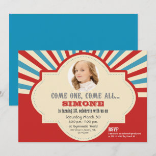 Invitation Red Blue Circus à thème 10e anniversaire