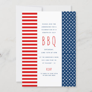 Invitation Red Blue Drapeau BBQ Patriotique 4 juillet Parti I