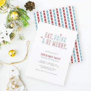 Invitation Red & Blue Eat Boire Soyez Joyeux Noël Fête