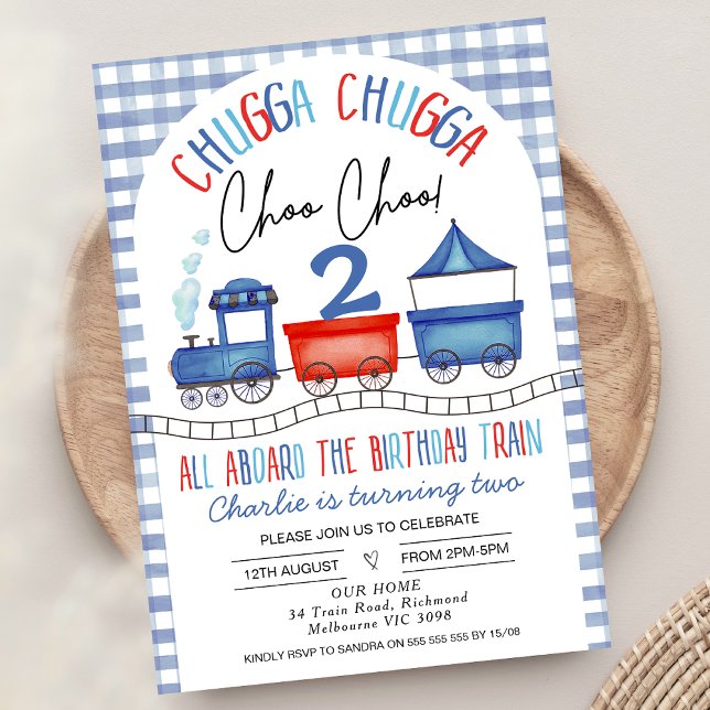 Invitation Red Blue En vichy Chugga Chugga Train Anniversaire (Printable Red Blue  Train Themed Birthday Invitation for Baby Boy, Chugga Chugga Choo Chool Train)
