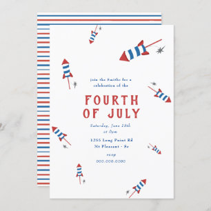 Invitation Red Blue Firework Rocks 4 juillet party Invita
